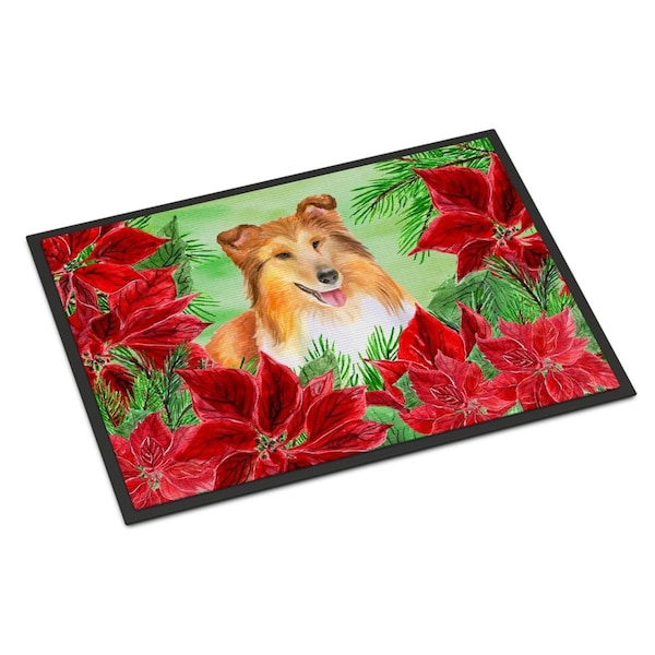 Carolines Treasures Sheltie Poinsettas Indoor or Outdoor Mat - 18 x 27 in. CK1367MAT - main